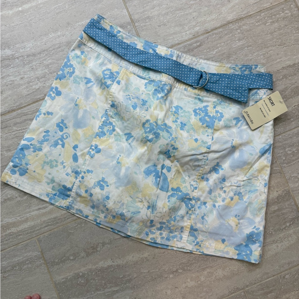 St. John's Bay Blue and Cream Floral A-Line Skirt